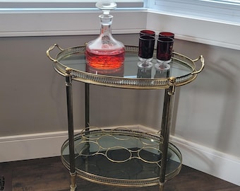 French Brass Two-Tier Bar Cart – Oval Service Trolley with Removable Tray + shipping Read