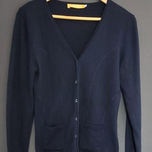 Vintage Navy Blue Cardigan Sweater Embroidered Sequel Size S/M