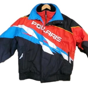 Vintage 90s Polaris Spell Out Full Zip Snowmobile Sled Puffer Jacket Size Large Tall