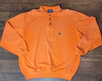 Vintage Jantzen Polo Sweater Orange Vintage Long Sleeve Men Medium Crest