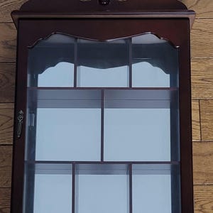 Vintage Wooden Wood  Tier Hanging Wall Shelf Curios Cabinet Glass Doors