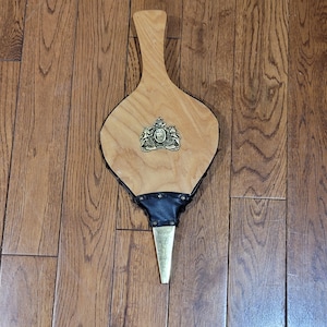 Vintage Wood And Leather Fireplace Bellows Brass Motif 16 inch