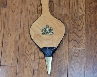 Vintage hout en lederen open haardbalg messing motief 16 inch
