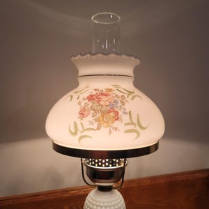 Vintage Hobnail milk glass lamp, Hurricane Lamp
