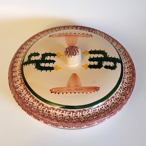 Round Casserole Dish with Lid Oven Bake Portugal Pottery