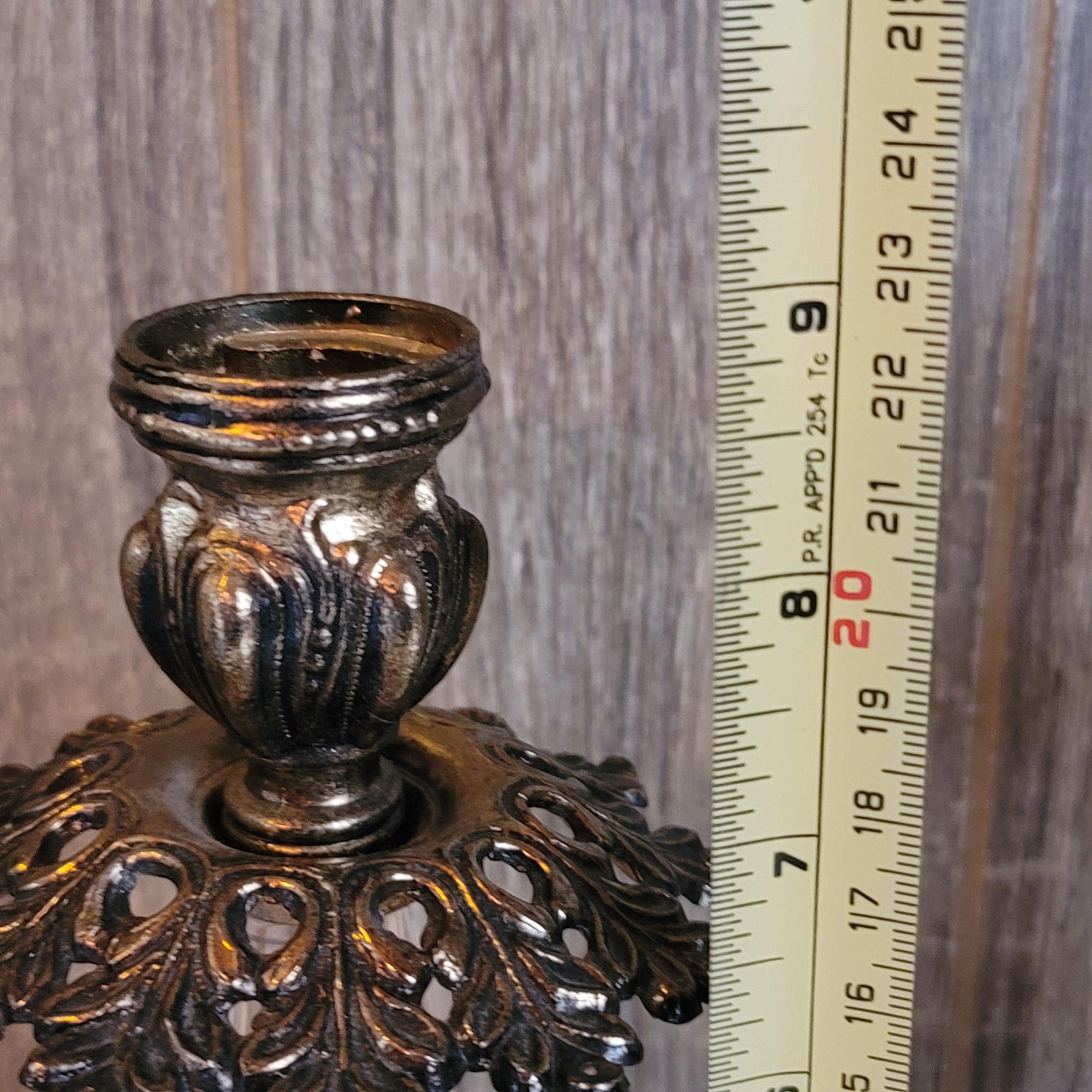 Gold Cast Brass Candlestick Holders Pair Antique Hollywood  display picture 1