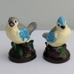 2 Ceramic Birds Figurine Blue Jay Bird