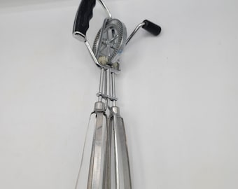 Vintage 50’s Canary Hand Crank Mixer Egg Beater Stainless Steel Farmhouse Decor