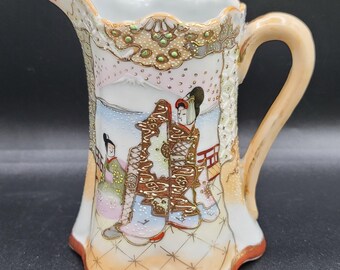 アンティーク 島津薩摩盛上げ水差し 19世紀 高さ14cm 状態良好