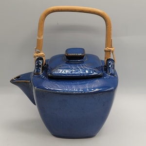 Vintage Japanische Teekanne Bambus Griff Navy Blue
