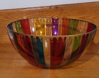 Pier 1 One bol en verre à rayures festives peint à la main arc-en-ciel de 25 cm (10 po.)