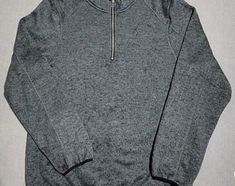 Jersey Browning para hombre, talla L, de felpa, azul grisáceo, con cremallera de 1/4, logo de ciervo y cuello alto.