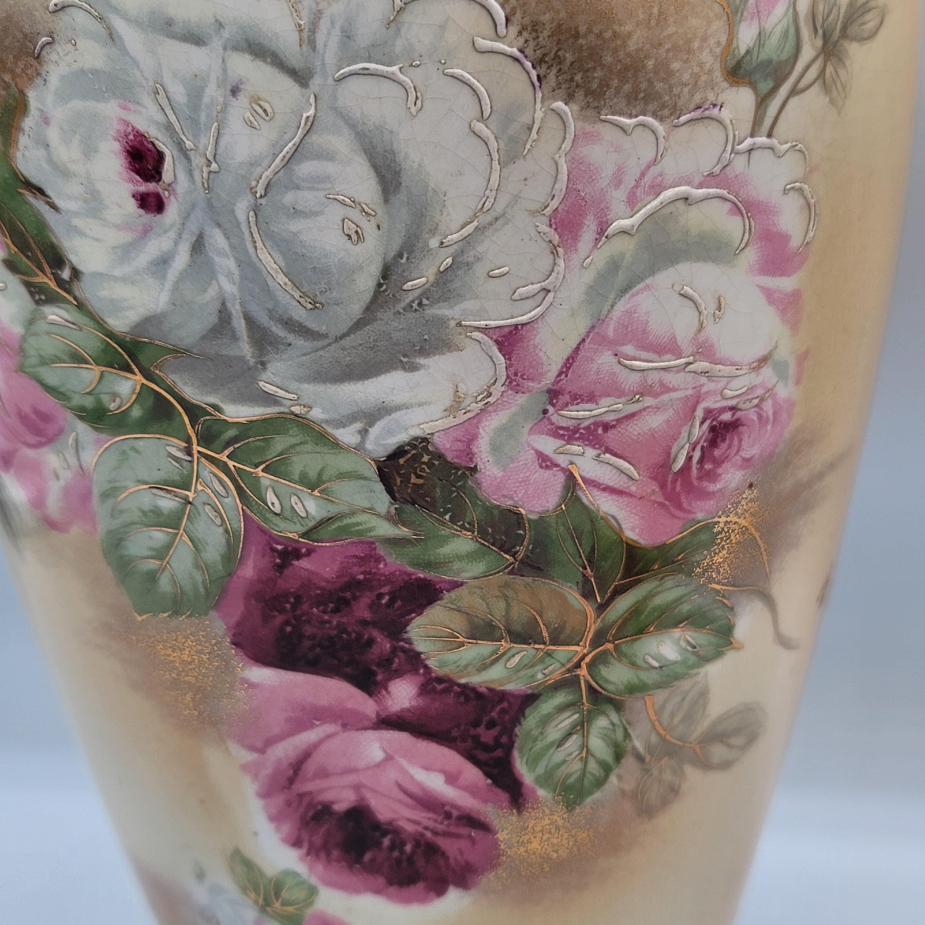 Glided Roses Antique Vase Victorian Hand Painted Floral Gilded Roses 12 Inches - Etsy