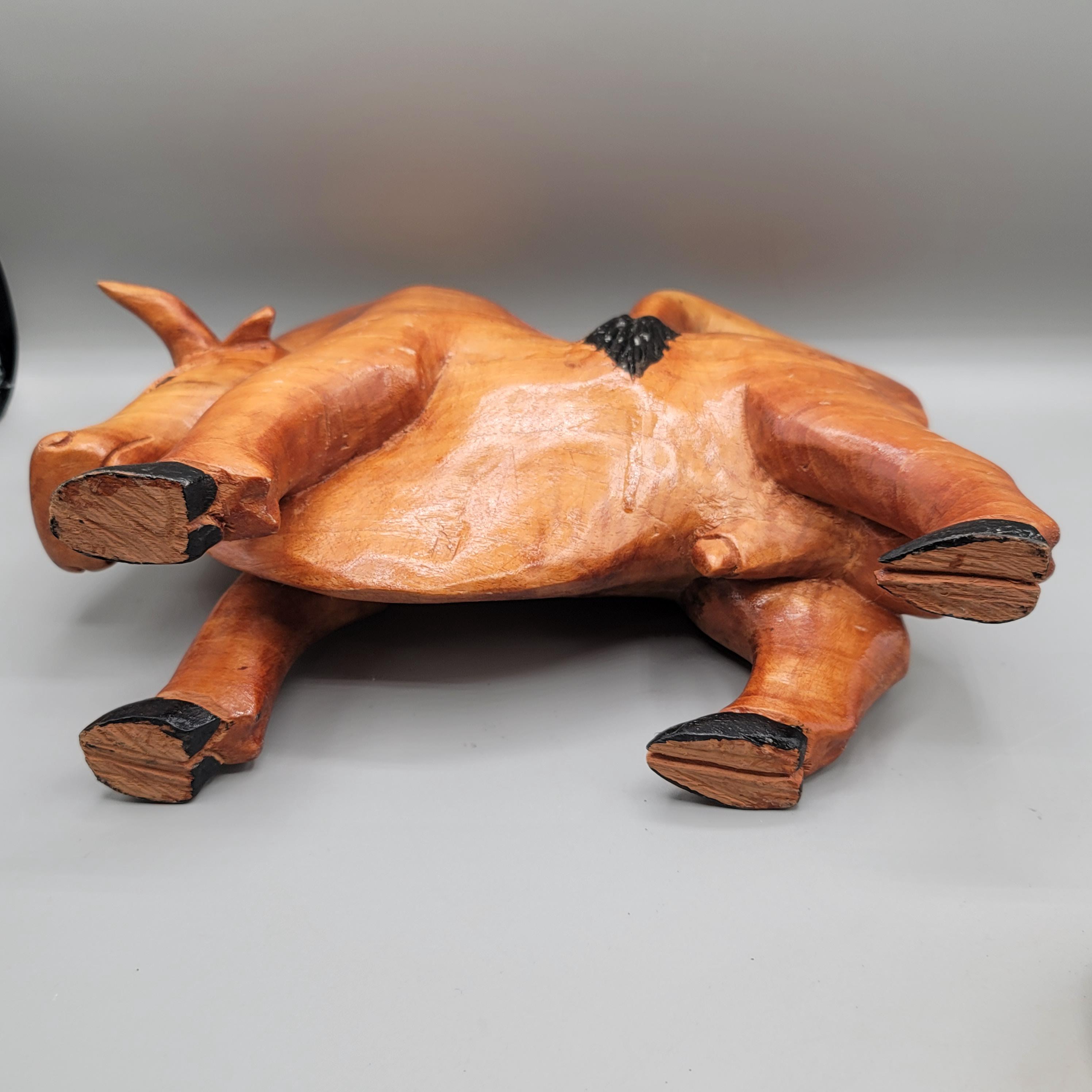 ヴィンテージ木製雄牛牡牛座彫刻ストック 手彫り 10インチ ラージ