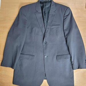 Zenforman Mens Sport Coat Blazer 42R 2 Button Dark GRAY Striped Polyester