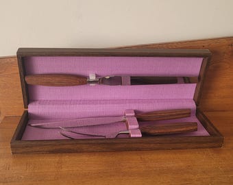 Juego de cuchillos y tenedores de lujo con mango de teca estilo vintage, fabricados en Japón.