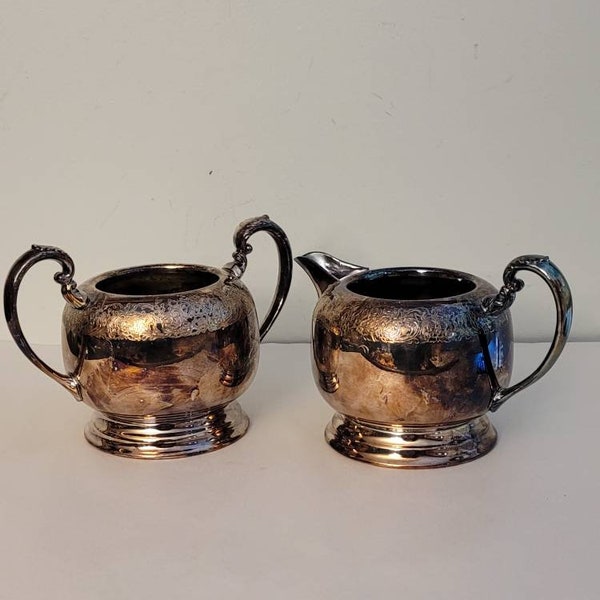 Antique Silver Cream and Sugar Set, Wm Rogers Hamilton Silverware