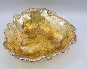 Tigela/Pote de Doces em Vidro Âmbar Marigold Carnival com Borda Ondulada