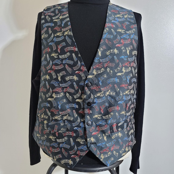 Vintage Music Notes Vest Musical Band Musician Performance Size