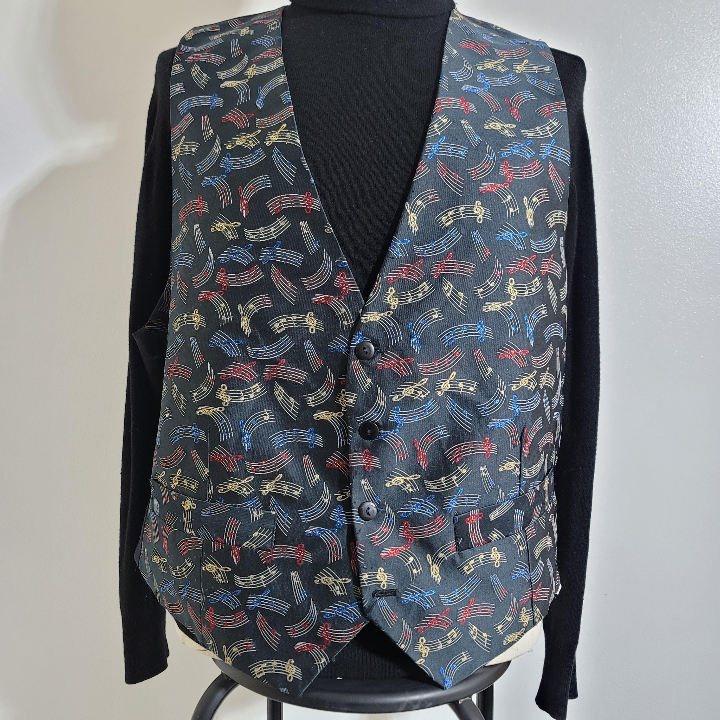 Vintage Music Notes Vest Musical Band Musician Performance Size