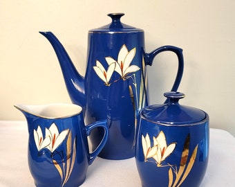 Cobalt Blue Teapot Set | Vintage Oriental Teapot Creamer and Sugar Bowl