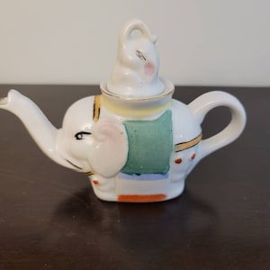 Vintage Miniature Elephant Shaped Teapot. A Small Hand Painted Elephant Decoration