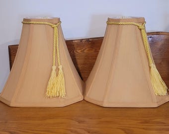Vintage Lamp Shades Fabric Satin Like Fabric Classic Beige Tassles
