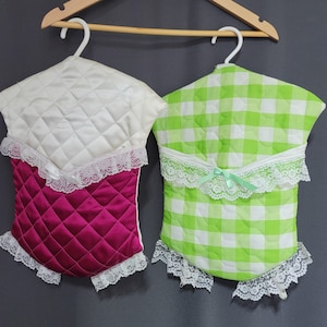 Vintage Adorable Cotton Dress Clothes Pin Bag Holder Quilted