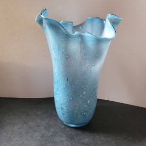 Vintage ZORZA Aqua Blue Glass Art Vase Hand Made Poland