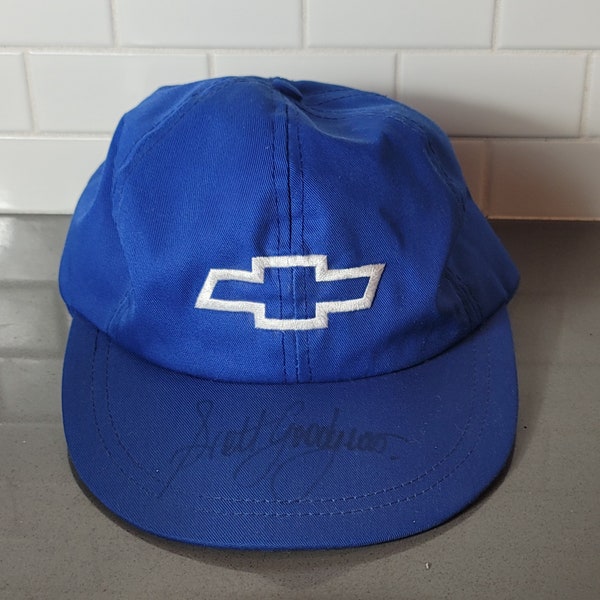 Vintage Chevy Cap Signed Scott Goodyear Blue Leather Strap