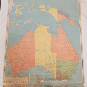 Mappa grande dell'aula vintage Australia Canvas Commonwealth Roll Up politico