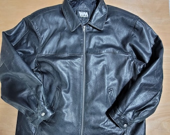 Vintage Herren Schwarze Lederjacke - Wintermantel 2XL Reißverschluss