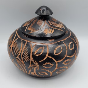 Hand Carved Wood Trinket Box Jewelry Floral