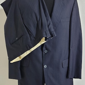 Vintage Blue Pinstripe Sports Coat Jacket  Mens Blue 42 X 35 Pleated Front Wool Pants