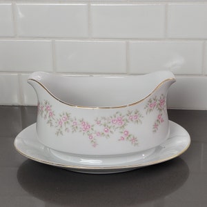 Vintage Gravy Boat Bowl Double Sided Pink Floral Japan Porcelain