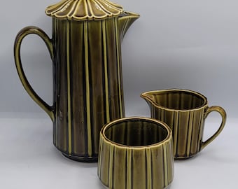 Vintage Green Teapot Strip Sugar Creamer Set Japan