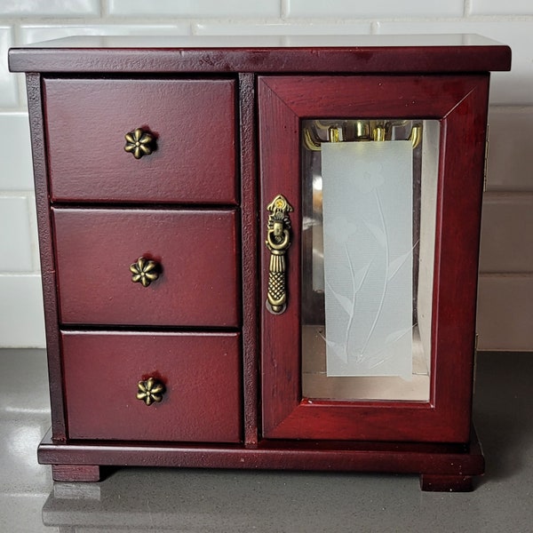 Vintage Small Cherry Wood Jewelry Box