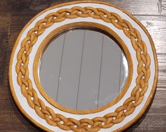 Ronde spiegelwand houten lijst vintage