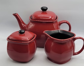 Corelle theepot met 6 kopjes, roomkan en suikerpot