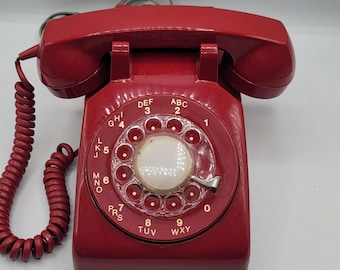 Vintage Red Telephone Rotary - works