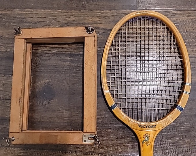 Slazenger Victory Stokes London Vintage Wooden Tennis Racket with Press