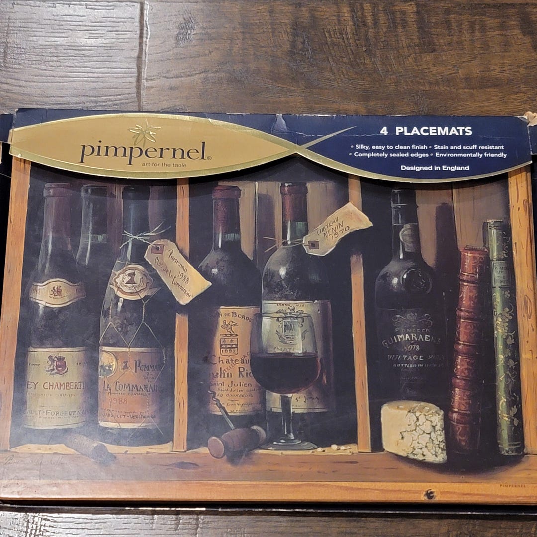 Vintage Pimpernel Deluxe Placemats Set Cork Backing Set 4 Wine Bottle ...