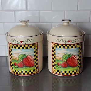 Botes vintage Botes de cocina de cerámica Country Strawberry Harvest Almacenamiento de cocina