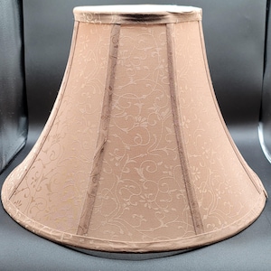 Vintage Lamp Shade Fabric Round Satin Like Classic Embossed Light Brown Bell Shape
