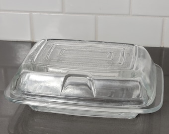 Vintage  One Pound Butter Dish 1970s Press Glass Butter Dish 7"