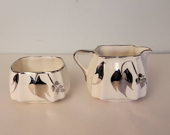 Sandland Ware Cream and Sugar Bowl Set, Silver Leaf Sandland Set