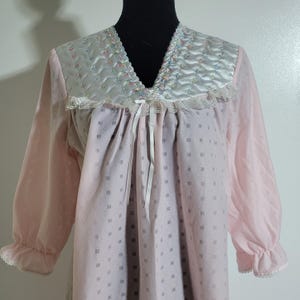 Vintage Long Night gown Prairie Cottage Ruffle Rose Lace Large White Pink