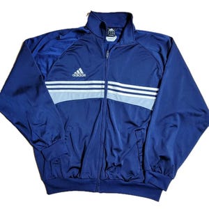 Vintage Adidas Track Suit Jacket Blue Strip Men Size Large Zip