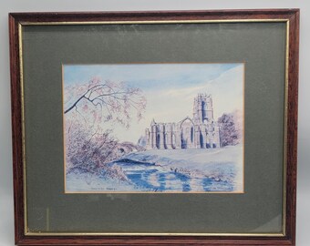 Vintage Fountains Abbey English Lanscape Print