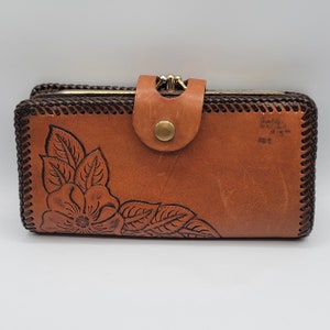 Cartera de cuero con herramientas vintage Bolso de cambio de libro de cheques florales